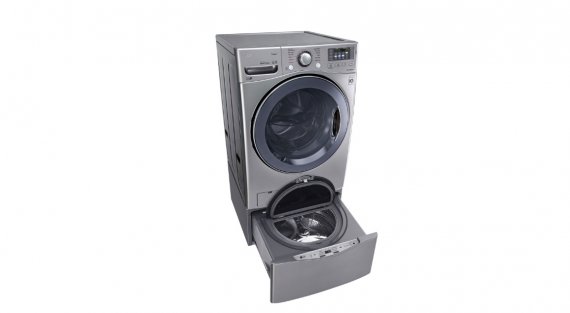 LG Turbo Wash WM3770HVA washing machine with pedestal sidekick